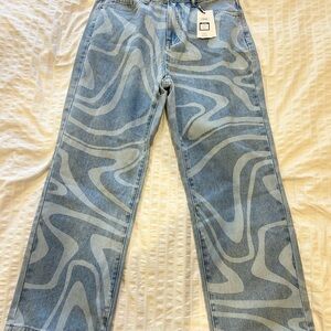 Cider Blue and White Swirl Straight Jeans
